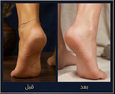 مقارنة قبل وبعد: تشققات باينة فالكعب، ومن بعد كعب أملس